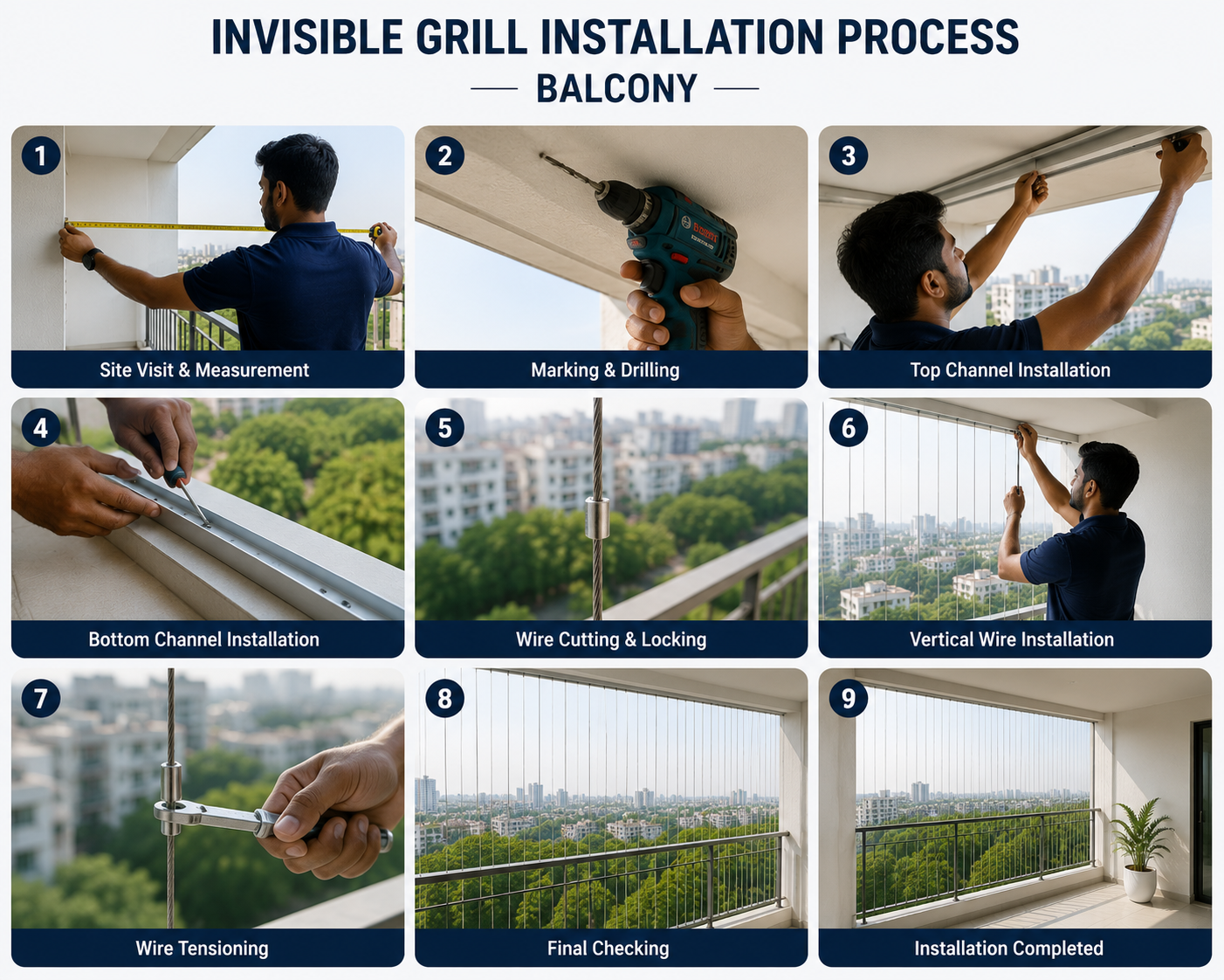 Invisible grill installation process balcony