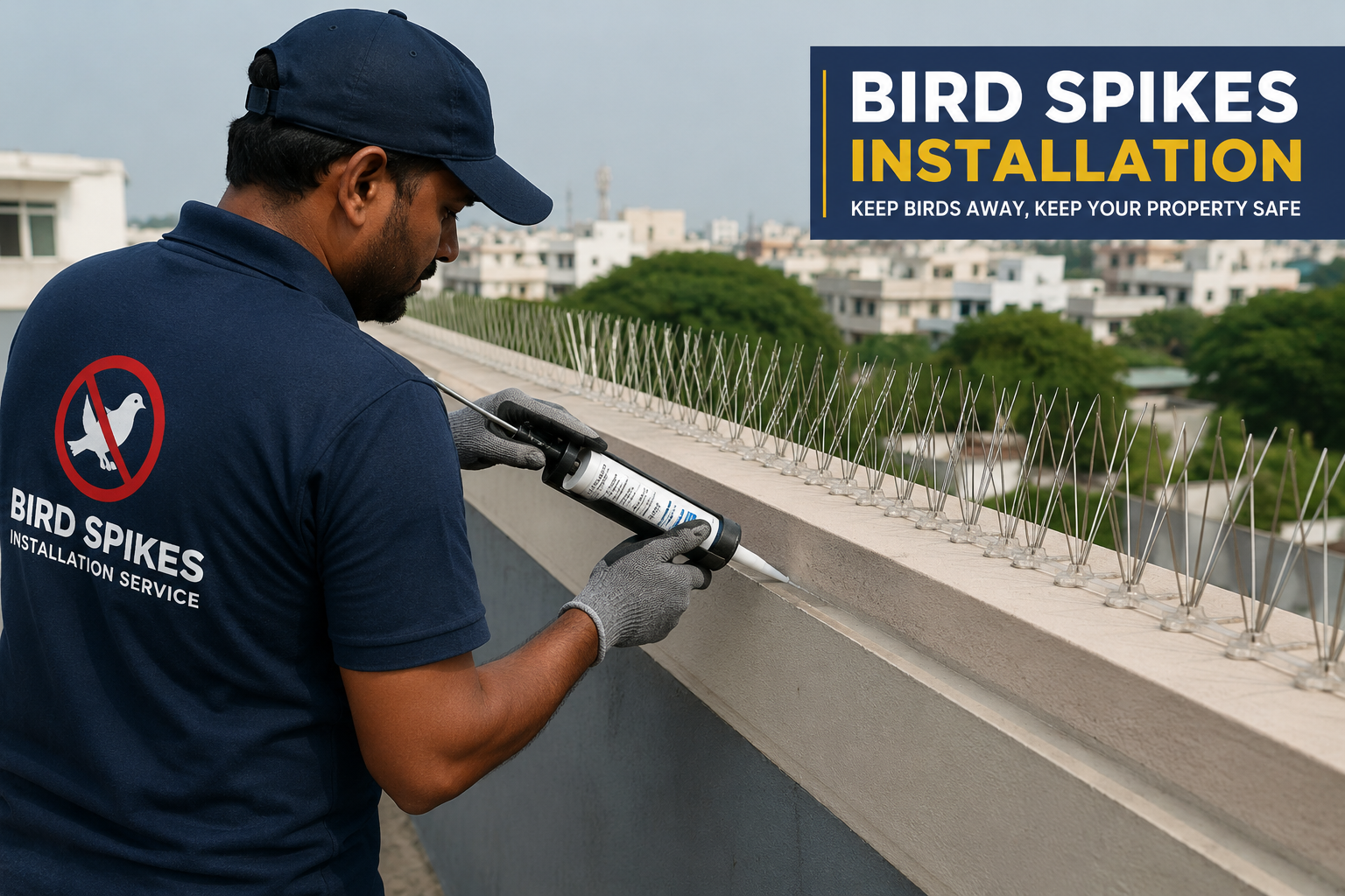Bird spike installation on rooftop Chennai